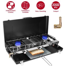 3 Burner Camping Stove 20000 BTU Portable Foldable Propane Stove With Toast Tray Windshield Portable Handle Outdoor Cooking Gas Stove For RV Camp