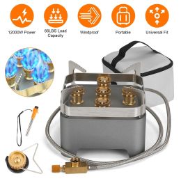 12000W Portable Camping Stove With Cassette Adapter Windproof Outdoor Backpacking Burner with Carrying Case Igniter for Outdoor Hiking Camping Pi