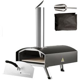Outdoor Oven 12-inch Pellet and Charcoal Fired Maker, Portable Outside Stainless Steel Grill with Pizza Stone, Waterproof Cover, Shovel