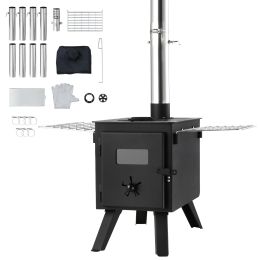 Wood Stove, 86 inch, Alloy Steel Camping Tent Stove, Portable Wood Burning Stove with Chimney Pipes & Gloves