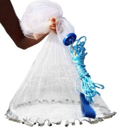 1Pc 2 Size Options 6FT 8FT Radius Fishing Cast Net For Fathers Day Gift Bait Trap Easy Throw Heavy Duty Hand Cast Net With Chain Sinker Bottom Sp (Option: 8FT Radius)