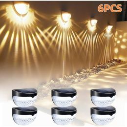 6 Pack Solar Fence Lights Outdoor Waterproof  Solar Powered Deck Step Stair Post Wall Lights Outdoor Lighting For Deck  Black (Option: Warm Lights-6PCS)