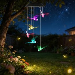 1Pc 2Pc Quantity Options Solar Dragonfly Wind Chime 7 Color Changing Wind Chime For Outside IPX4 Waterproof Outdoor Garden Yard Decor (Option: 1 Set)