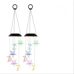 1Pc 2Pc Quantity Options Solar Moon And Star Wind Chime 7 Color Changing Wind Chime For Outside IPX4 Waterproof Outdoor Garden Yard Decor (Option: 2Pc)