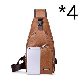 Casual Fashion Men's USB Charging Chest Bag (Option: 4pcs Light Brown)